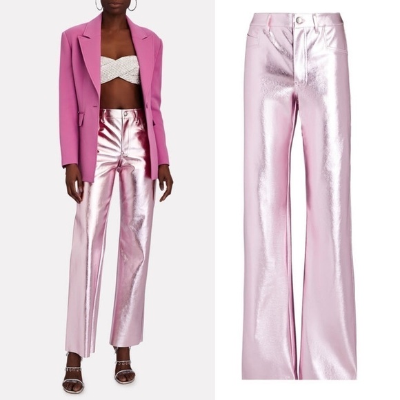 NWT ALIX NYC Jay Vegan Leather Straight-Leg Pants in Pink Size: 8 - Picture 17 of 17